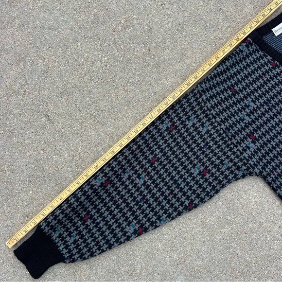 VTG 80s Boundary Waters Black Houndstooth Moody Blue Red accent Wool Blend LARGE - Picture 6 of 7